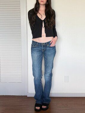 Y2K Flared Jeans (28) blue denim vintage womens BKE ultra low rise baddie cute